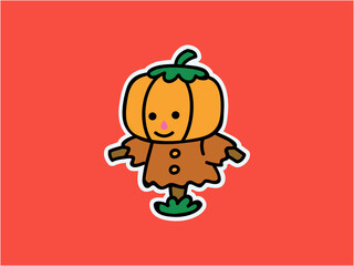 Cute and kawaii Little pumpkin scarecrow Halloween Character Illustration Sticker