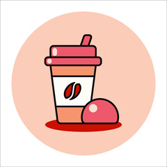 Color vector icon of hot coffee with a bun