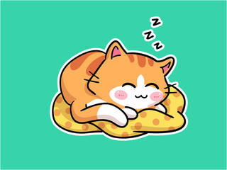 Kawaii Little Cat Character Sleeping On A Pillow Illustration