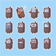 Cute and Kawaii Smartphone Character Sticker Illustration Set With Various Activity and Happy Expression for mascot badge