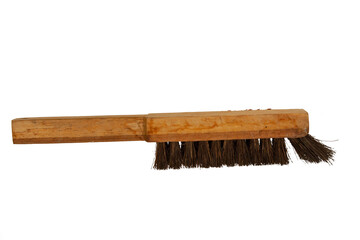 Hand made Brush with wood handle and fibers from palm fiber, isolated on white background with clipping path