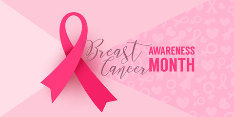 Pink background with paper ribbon symbol of breast cancer october awareness month campaign