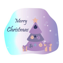 Christmas card. Winter landscape with firs and light garlands.