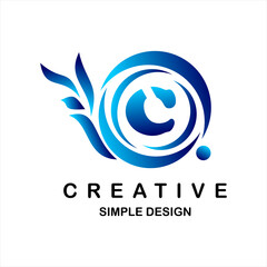 Logo vector letter c. Illustration of circle and dots, blue snail icon shape.