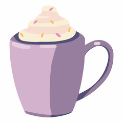 Mug with thick latte, coffee beverage. Colored cartoon doodle of cozy aesthetic. Hand drawn vector illustration. Drawing isolated on white. Element for design, print, sticker, card, decoration, wrap.