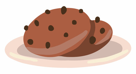 Chocolate cookies on plate, sweet homemade bakery. Colored cartoon doodle. Hand drawn vector illustration. Single drawing isolated on white. Element for design, print, sticker, card, decoration, wrap.