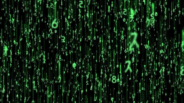 Random cuneiform characters falling down (code rain): a popular sci-fi movie effect; a symbol of obscure technology; computer source code, hacking, AI takeover.Matrix effect