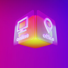 3d visualization, infographics cube online and office, purple, orange