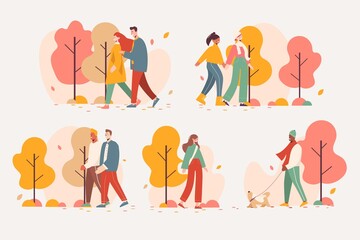 people walking autumn vector design illustration