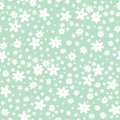 seamless pattern with cute tiny flowers. retro design. flat hand drawn illustration, nature inspired vintage background.