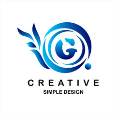 Logo vector letter g. Illustration of circle and dots, blue snail icon shape.