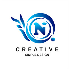 Logo vector letter n. Illustration of circle and dots, blue snail icon shape.