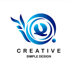 Logo vector letter q. Illustration of circle and dots, blue snail icon shape.