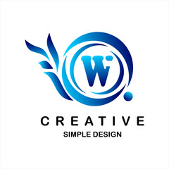 Logo vector letter w. Illustration of circle and dots, blue snail icon shape.