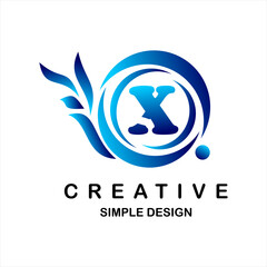 Logo vector letter x. Illustration of circle and dots, blue snail icon shape.