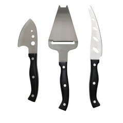 Set of cheese knives isolated on white background, close up