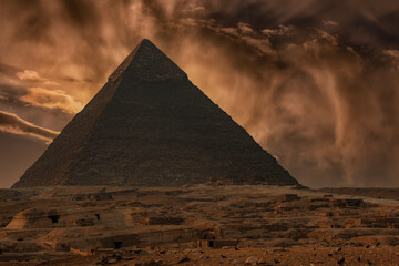 Fototapeta na wymiar Pyramid of Khafre on the Egyptian plateau of Giza against the backdrop of a picturesque sky