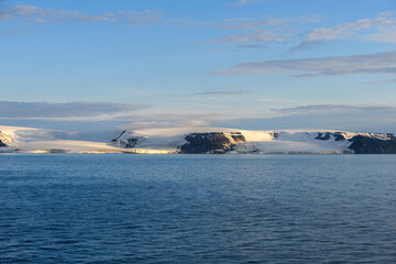 Arctic landscape in summer time. Franz Jozef Land archipelago. Flora cape, Gukera island.