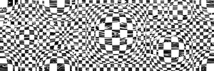 Abstract Black and White Pattern with Chessboard. Contrasty Optical Psychedelic Illusion. Smooth Wavy Surface Checkered. Raster. 3D Illustration