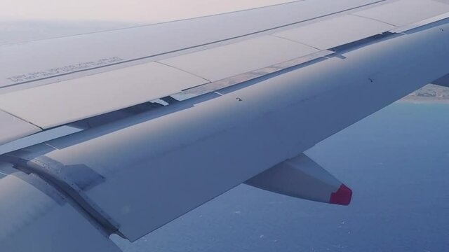 HD video footage of aircraft flaps extending on approach to landing