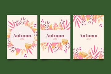 watercolor autumn card collection vector design illustration