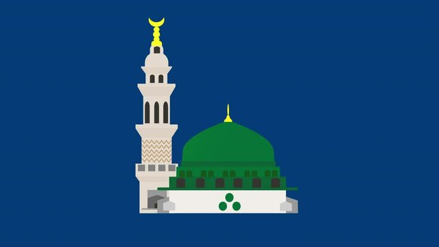 An animation of Green Dome of Prophet Muhammad Masjid Nabawi with paint effect.