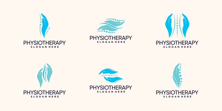 Set bundle of physiotherapy logo design with hand and bone concept Premium Vector