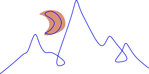 Mountains Line Art Print Abstract Modern Digital Painting Terracotta Color Abstraction Poster Contemporary Print Burnt Orange Vector Illustration Clipart