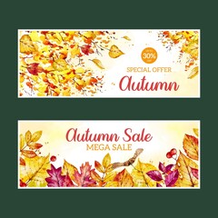 watercolor autumn banners vector design illustration