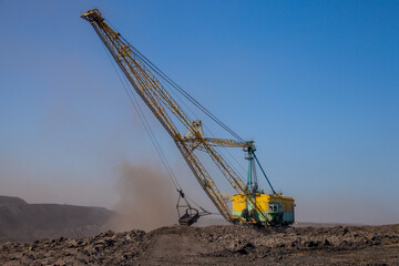 walking excavator in a coal mine