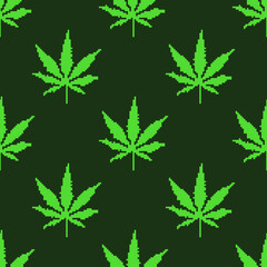 Marijuana green leaf on a seamless background, modern print.