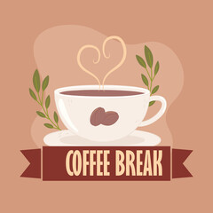 coffee break label and cup