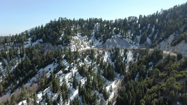 Big Bear Aerial Shot of Winter Snow San Bernardino Mountains Back California USA