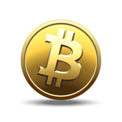 Obraz premium Golden Bitcoin Currency Coin. International stock exchange. Network marketing sign BTC. Vector illustration.