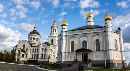 Fototapeta na wymiar Churches of Simeon Verkhotursky and Archangel Michael. Merkushino village