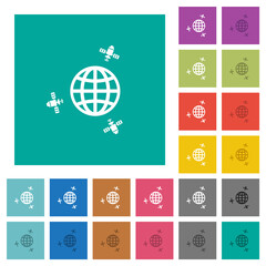 Satellite communication square flat multi colored icons