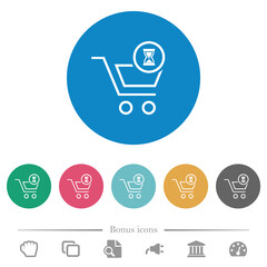 Cart waiting outline flat round icons