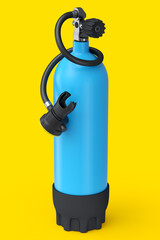 Naklejka premium Blue diving tank full oxygen for snorkeling isolated on a yellow background