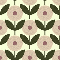 Seamless pattern Round flower with leaves with circles inside