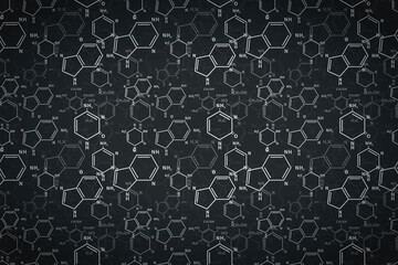 Different light chemical nucleobases structures, scientific dark faded background