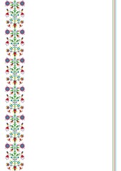 Obraz premium Ethnic floral border isolated on white background. Mexican party, wedding invitation, restaurant menu, greeting card design. Traditional Mexican Otomi embroidery style.