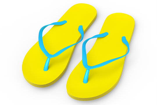 Beach yellow flip-flops or sandals isolated on white background.