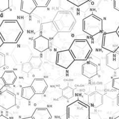 Different chemical nucleobases structures, scientific seamless pattern