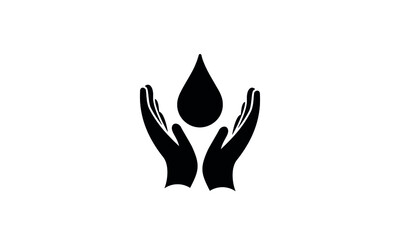 hands with drop of water, The drop falls into the palm. Vector Icon