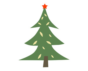 Christmas tree with decorative star, ornaments. Vector retro, vintage illustration