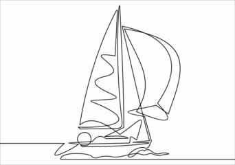Continuous one line drawing of sailboat. Vector illustration