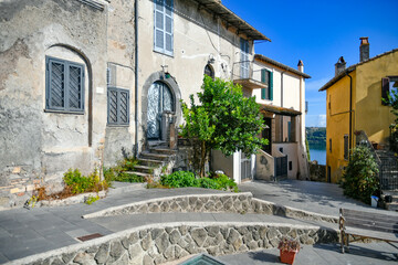 A narrow street in Anguillara sabazia, an old town in Lazio region, Italy.