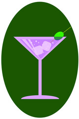 Glass of martini with olive.
