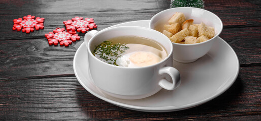 Delicious fresh soup prepared for the Christmas table