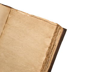 An open empty old notebook isolated on a white background.